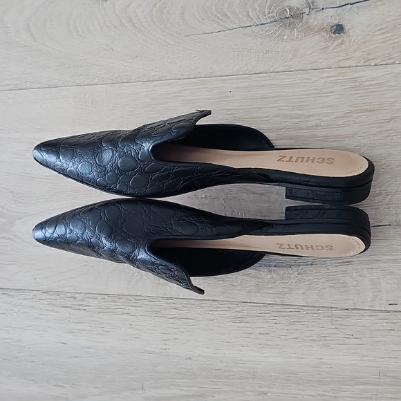 Schutz Tracy Crocodile Embossed Leather flat Mule - Picture 2 of 6